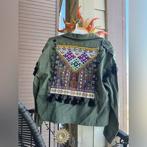 Bershka bohemian jacket dark green. Denim fabric.